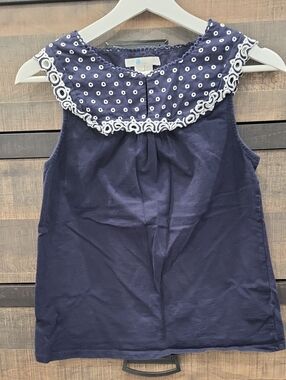Boden Navy Tank Top with White Eyelet Trim